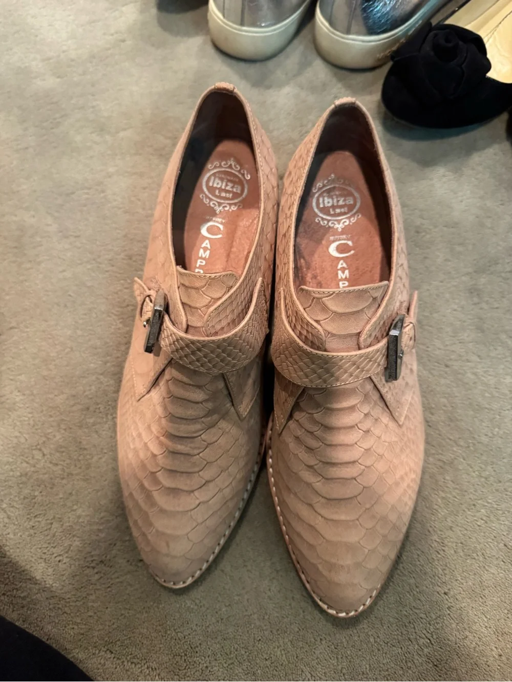 Jeffrey Campbell Taupe Textured Leather Slip-On Loafers